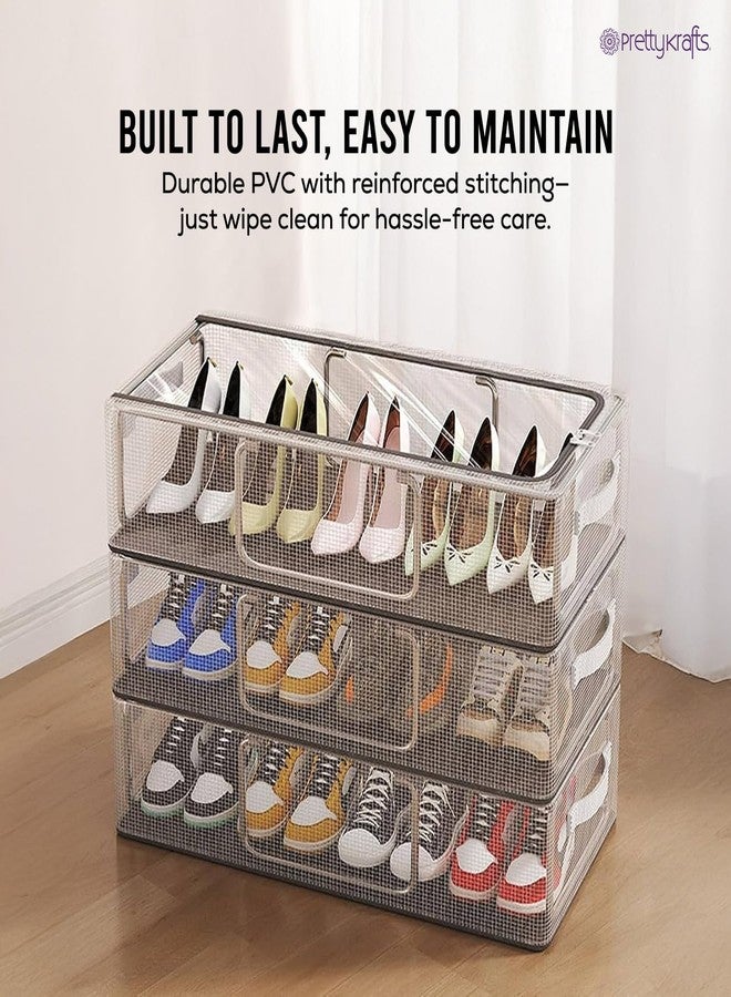 PrettyKrafts Shoe Storage Box, Clear Plastic Stackable Shoe Box, Space Saving Foldable Multipurpose Storage Organizer for Shoes & Blankets, Clothes, UnderBed & Closet Storage (62 x 33 x 34 cm) - Image 4